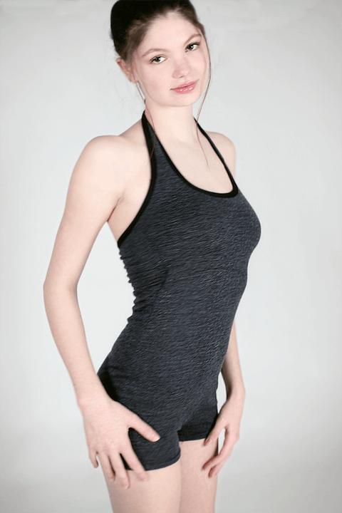 Woman in a merino wool bath suit